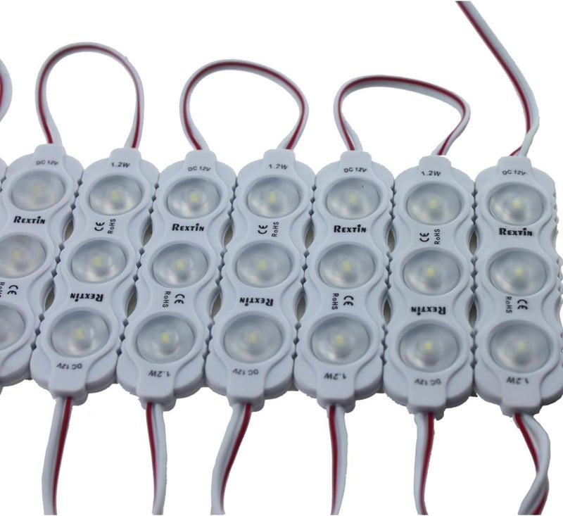 REXTiN ريكسين سوبر برايت 200 قطعة نموذج جديد 2835 3 وحدة LED 120-150LM لكل وحدة ضوء زخرفي مقاوم للماء للإعلانات مع شريط لاصق خلفي (أزرق) - Image 3